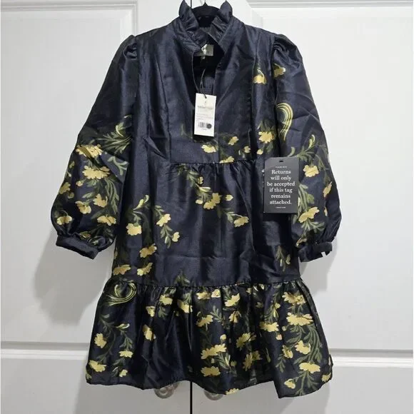 NWT - Tuckernuck - XS - Navy Jasmine Vine Jacquard Formal Palmerston Dress $228 - Picture 8 of 13